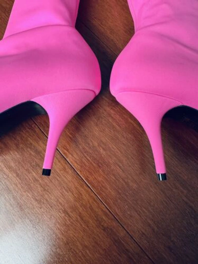 Pre-owned Balenciaga $1490  Knife Pointed Toe Sock Ankle Boots Fluo Pink Eu 37.5 Us 7.5