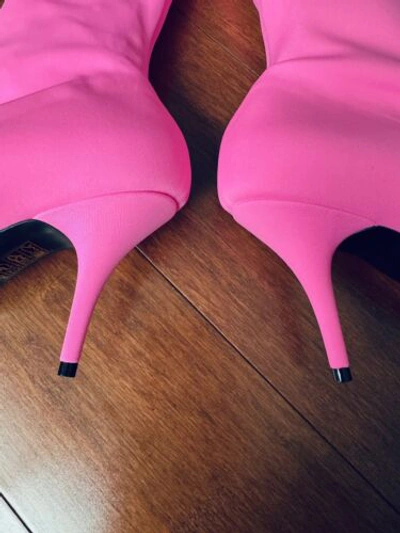 Pre-owned Balenciaga $1490  Knife Pointed Toe Sock Ankle Boots Fluo Pink Eu 37.5 Us 7.5