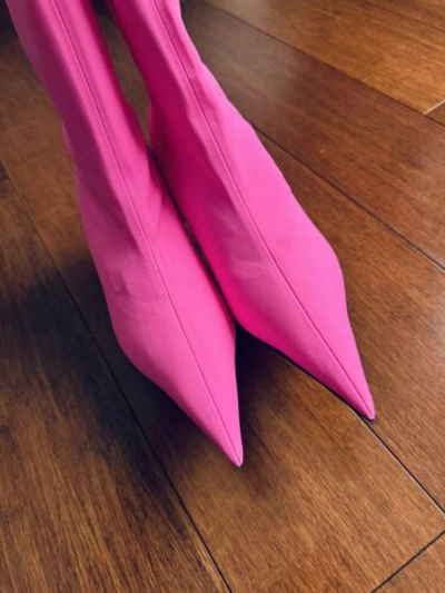 Pre-owned Balenciaga $1490  Knife Pointed Toe Sock Ankle Boots Fluo Pink Eu 37.5 Us 7.5