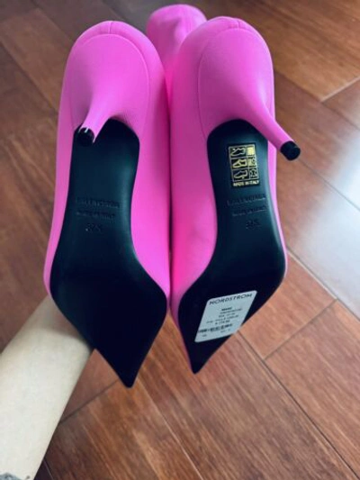 Pre-owned Balenciaga $1490  Knife Pointed Toe Sock Ankle Boots Fluo Pink Eu 37.5 Us 7.5