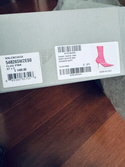 Pre-owned Balenciaga $1490  Knife Pointed Toe Sock Ankle Boots Fluo Pink Eu 37.5 Us 7.5