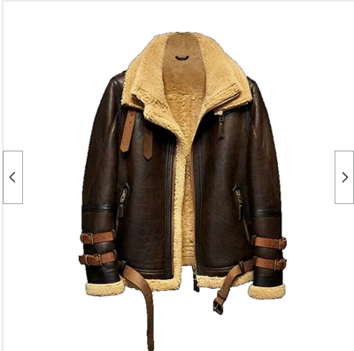 Pre-owned Bomber Men's Brown B3 Raf Flight  Aviator Real Sheepskin Shearling Leather Jacket