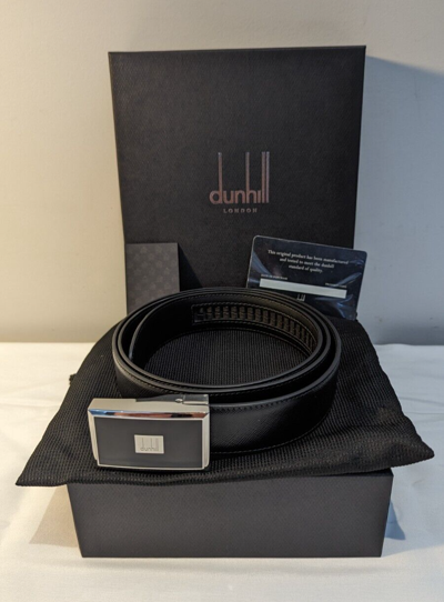 Pre-owned Dunhill Legacy Enamel Textured Leather Automatic Buckle Belt 30mm -size Up To 42 In Black