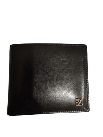 Pre-owned Ermenegildo Zegna Men Leather Wallet Inner Divider Corner Logo Solid Black