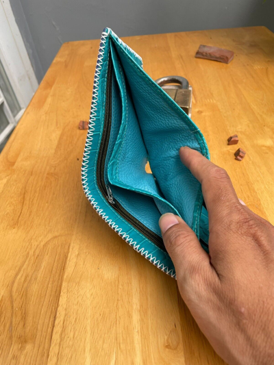 Pre-owned Leather Genuine Stingray  Skin Bifold Wallet For Men,handmade  Wallet Men In Blue