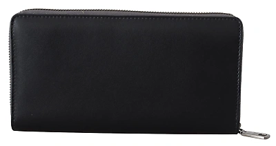Pre-owned Dolce & Gabbana Elegant Textured Leather Zip-around Wallet In Black