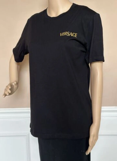 Pre-owned Versace Logo Series Crystal-embellished T-shirt Black 8 Us (42 Eu) 1a00769