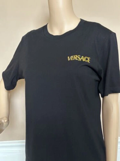 Pre-owned Versace Logo Series Crystal-embellished T-shirt Black 8 Us (42 Eu) 1a00769