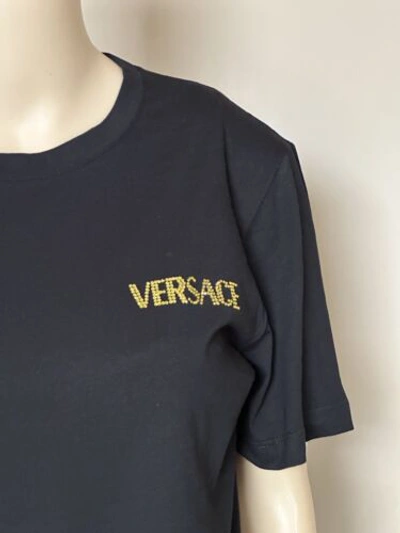 Pre-owned Versace Logo Series Crystal-embellished T-shirt Black 8 Us (42 Eu) 1a00769