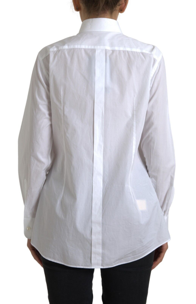 Pre-owned Dolce & Gabbana Top White Cotton Collared Long Sleeves Shirt It42/us8/m 970usd