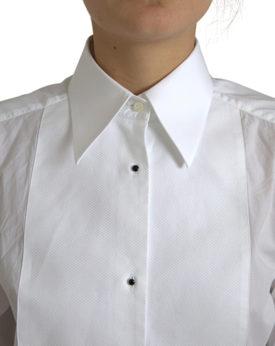 Pre-owned Dolce & Gabbana Top White Cotton Collared Long Sleeves Shirt It42/us8/m 970usd