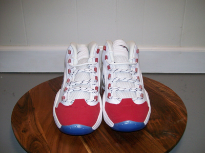 Pre-owned Reebok Sz 11.5  Question Mid 25th Anniversary Red Suede Toe Iverson Fy1018 In White Red Blue