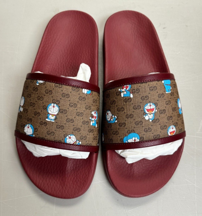 Pre-owned Gucci Authentic  X Doraemon Men's Gg Logo Supreme Slides Size: G10 - 10.5 Us In Multicolor