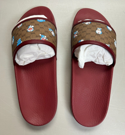 Pre-owned Gucci Authentic  X Doraemon Men's Gg Logo Supreme Slides Size: G10 - 10.5 Us In Multicolor