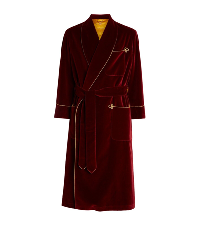 Pre-owned Handmade Velvet Quilted Robe For Men Vintage Smoking Dressing Gown Long Jacket Bathrobes In Red