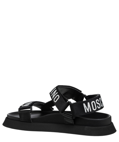 Pre-owned Moschino Sandals Women Ma16244g1imu0000 Black - White Logo Detail Shoes