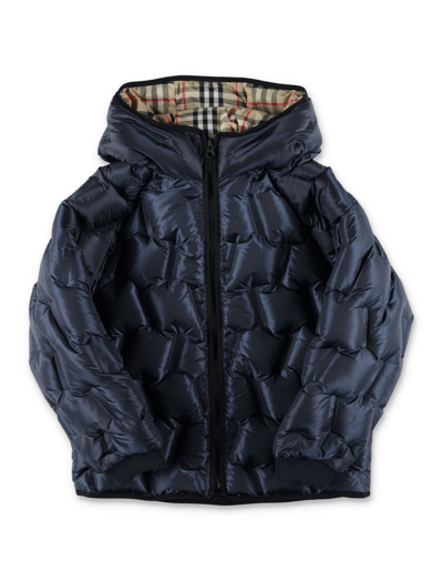 Shop Burberry Kids Hooded Quilted Puffer Jacket In Blue