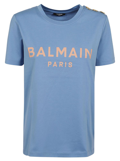 Shop Balmain Logo Printed Crewneck T In Blue