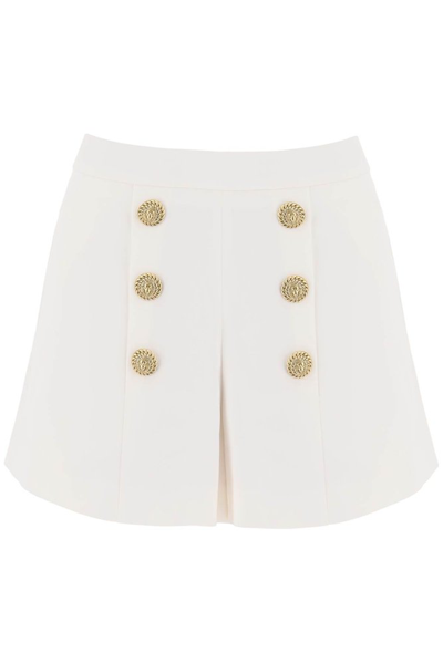 Shop Balmain Button Embellished Rear Zipped Shorts In White