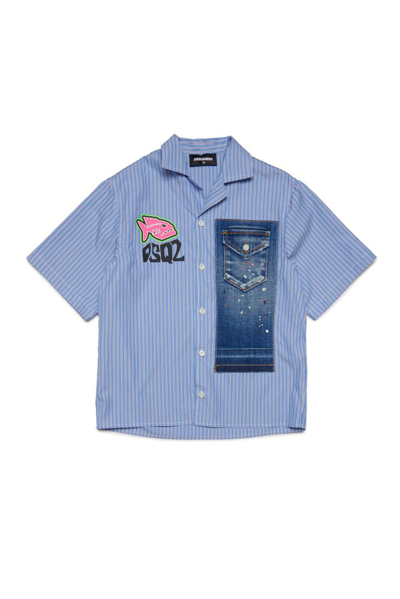 Shop Dsquared2 Kids Panelled Striped Distressed Shirt In Multi