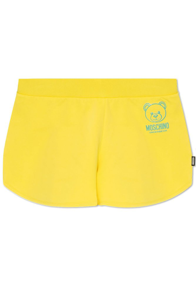Shop Moschino Teddy Bear Logo Detailed Shorts In Yellow