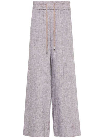 Shop Peserico Linen Trousers In Brown