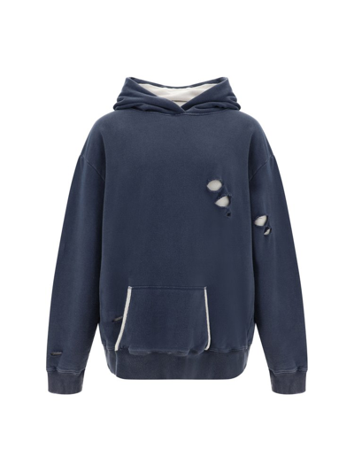 Shop Maison Margiela Cut Out Detailed Oversized Hoodie In Blue