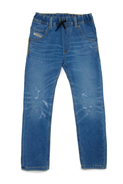 Shop Diesel Kids Elasticated Drawstring Waist Jeans In Blue