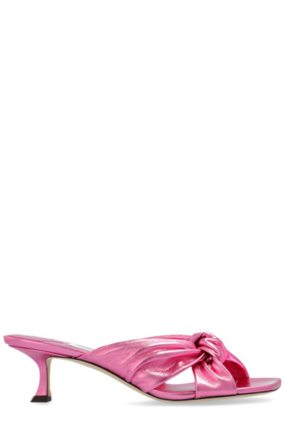 Shop Jimmy Choo Avenue Knot Detailed Mules In Pink