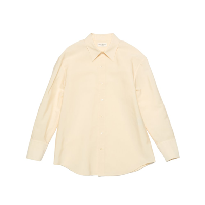 Shop Saint Laurent Oversized Buttoned Shirt In Beige
