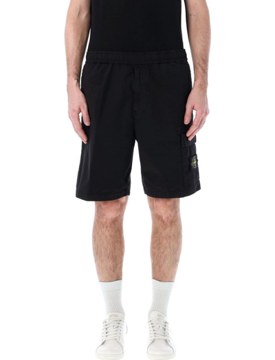 Shop Stone Island Compass Patch Cargo Shorts In Black