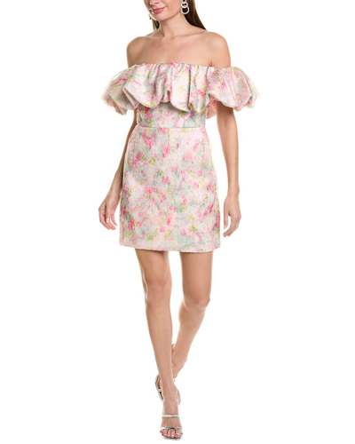 Shop ml Monique Lhuillier Off-the-shoulder Mini Dress In Pink