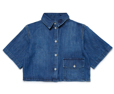 Shop Diesel Kids Cunnix Cropped Denim Shirt In Blue