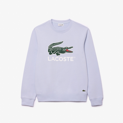 Shop Lacoste Crocodile Print Crew Neck Sweatshirt - Xl - 6 In Blue