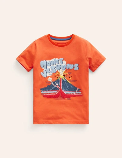 Shop Mini Boden Glow Textured Fact T-shirt Fire Opal Orange Volcano Boys Boden
