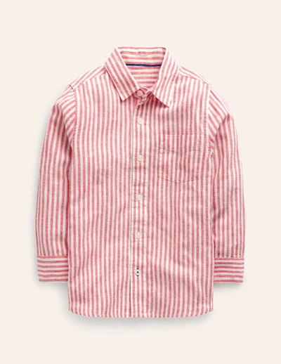 Shop Mini Boden Linen Shirt Jam Red / Ivory Stripe Boys Boden
