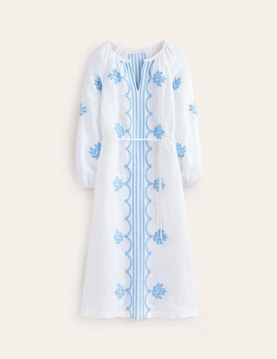 Shop Boden Embroidered Belted Linen Dress White Women