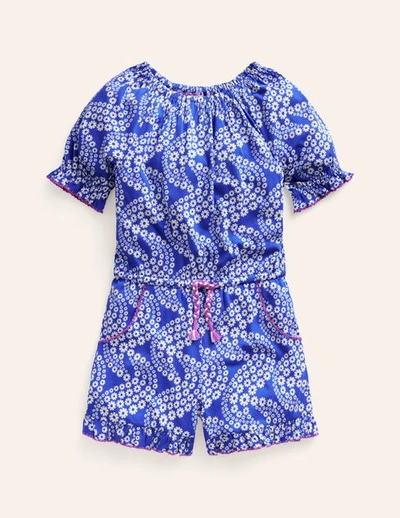 Shop Mini Boden Printed Jersey Romper Greek Blue Daisy Wave Girls Boden