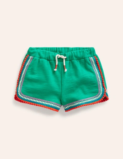 Shop Mini Boden Pom Trim Jersey Shorts Jade Green Girls Boden