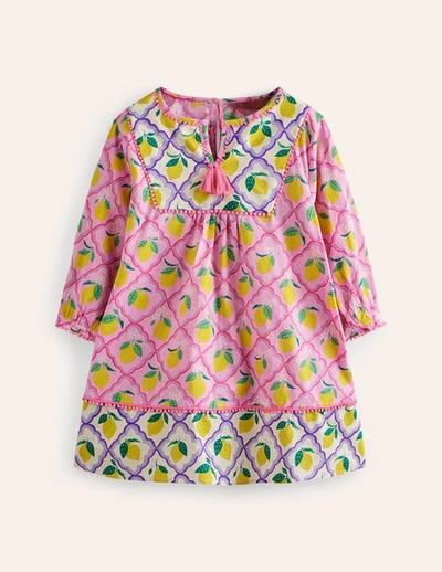 Shop Mini Boden Long-sleeve Printed Kaftan Pink Lemon Grove Girls Boden