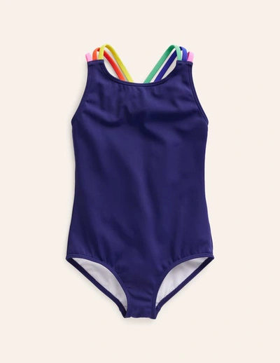 Shop Mini Boden Rainbow Cross-back Swimsuit College Navy Girls Boden
