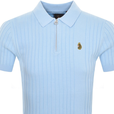 Shop Luke 1977 Rib Eye Knitted Polo T Shirt Blue