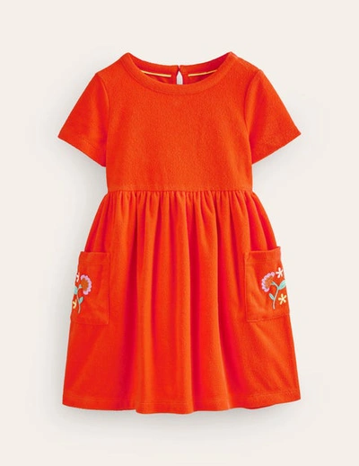 Shop Mini Boden Fun Towelling Dress Jam Red Embroidery Girls Boden