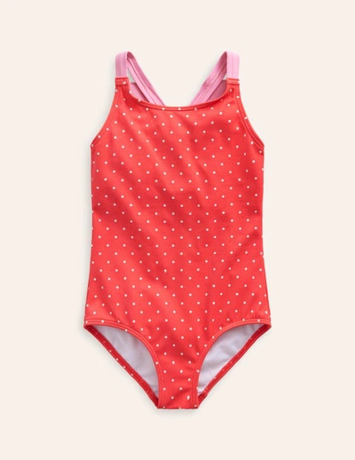 Shop Mini Boden Logo Back Swimsuit Coral Spot Butterfly Girls Boden