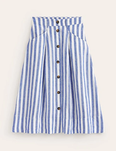 Shop Boden Petra Linen Midi Skirt Cobalt Woven Stripe Women