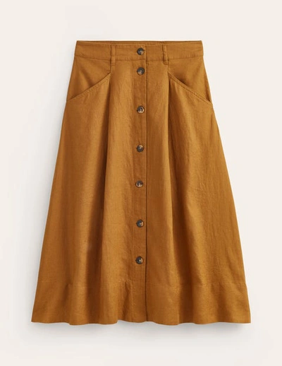 Shop Boden Petra Linen Midi Skirt Bronze Brown Women