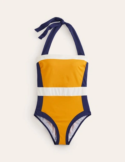 Shop Boden Santorini Halterneck Swimsuit Saffron Yellow Colourblock Women