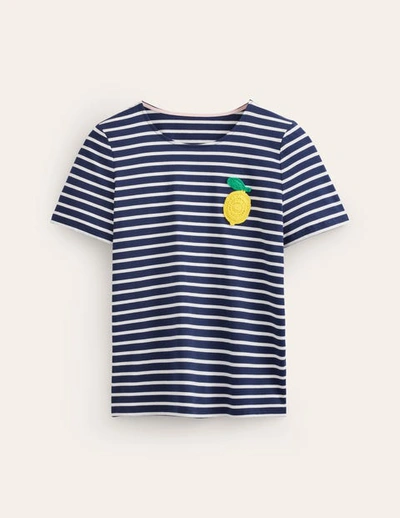 Shop Boden Crochet T-shirt Navy, Ivory Lemons Women