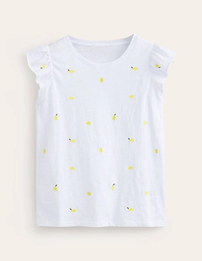 Shop Boden Dora Flutter Sleeve Top White, Lemons Women