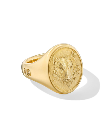 Shop David Yurman Men's Petrvs Wolf Signet Ring In 18k Yellow Gold